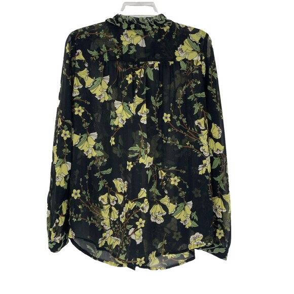 Who What Wear Floral Blouse Womens MEDIUM Sheer Chiffon Ruffle Tie Neck - Picture 2 of 12